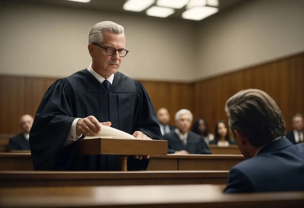 Antitrust Lawyer: Navigating Competition Law in 2024 3 A courtroom with a judge presiding over a case, lawyers presenting arguments, and a jury listening attentively