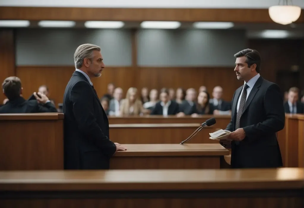 Sex Crimes Lawyer: Choosing Your Legal Defender in 2024 2 A confident lawyer standing in front of a courtroom, addressing the judge and jury with determination and conviction