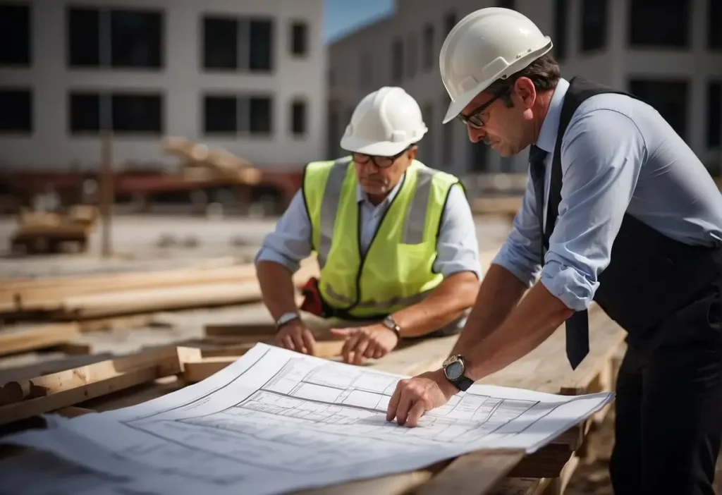 Construction Defect Lawyer: Navigating Claims with Ease 2024 4 A lawyer reviews blueprints and inspects a building for construction defects