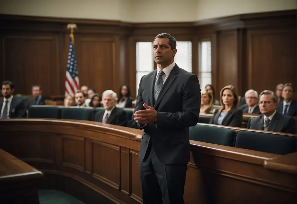 Hit and Run Lawyer: Finding Advocate After an Accident 2024 2 An hit and run lawyer stands confidently in a courtroom, presenting evidence and arguing a hit and run case before a judge and jury