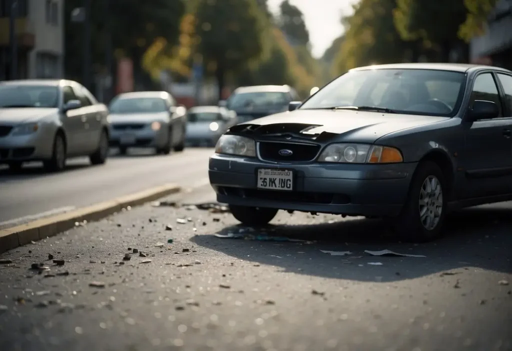 Hit and Run Lawyer: Finding Advocate After an Accident 2024 4 A car fleeing the scene of an accident, leaving behind a damaged vehicle and a shocked witness