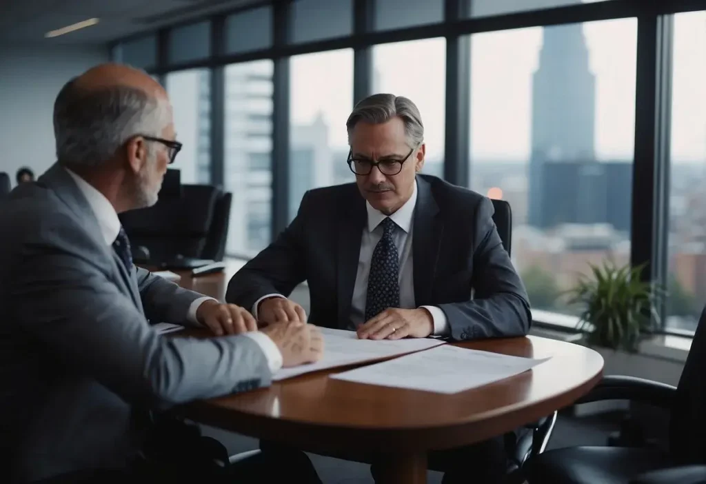 Restraining Order Lawyer: Finding Legal Protection 2024 3 An restraining order lawyer reviewing legal documents and consulting with clients in a professional office setting