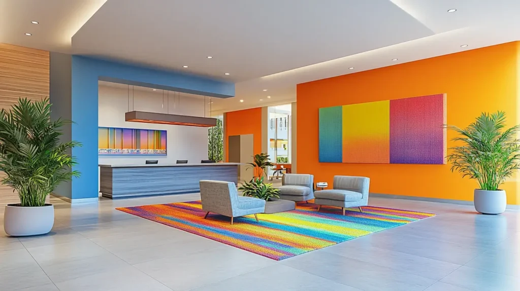 Colorful Offices: 5 Mood-Boosting Colors to Transform Your Workspace 3 colorful entrance hall of a big room office