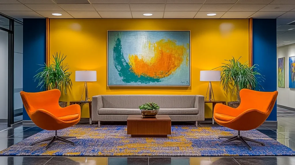 Colorful Offices: 5 Mood-Boosting Colors to Transform Your Workspace 2 colorful office with orange chairs